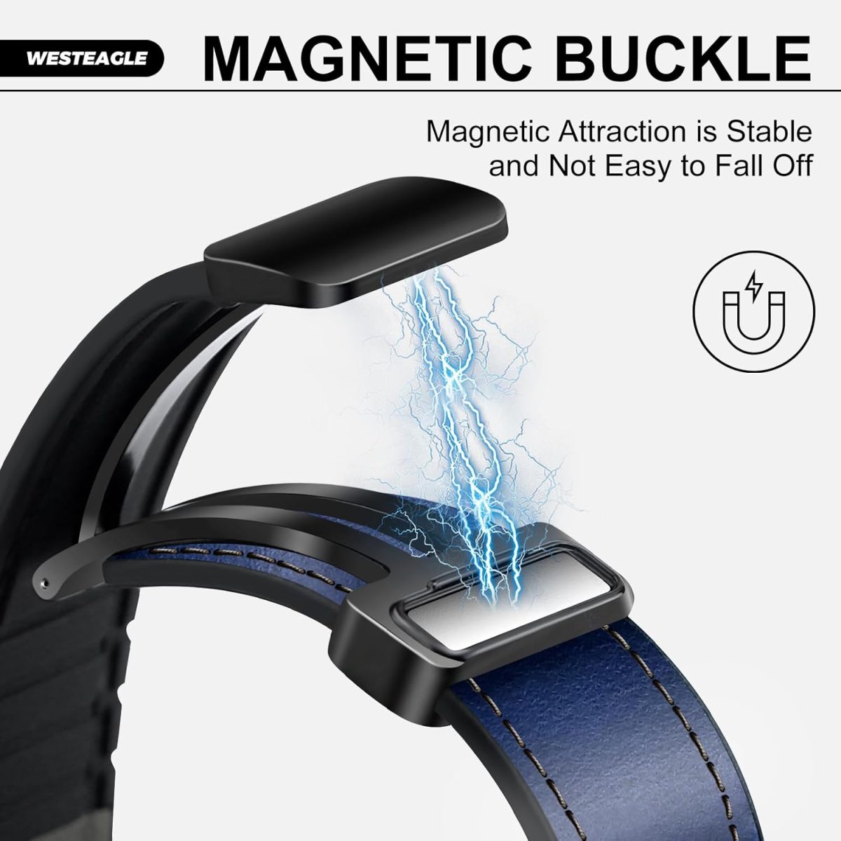 ⁦WestEagle Magnetic Leather Watch Band Compatible with Samsung Galaxy Watch Ultra 47mm (2024) Magnetic Buckle Design Adjustable Classic Wristbands Accessories Replacement Straps for Men and Women⁩ - الصورة ⁦3⁩
