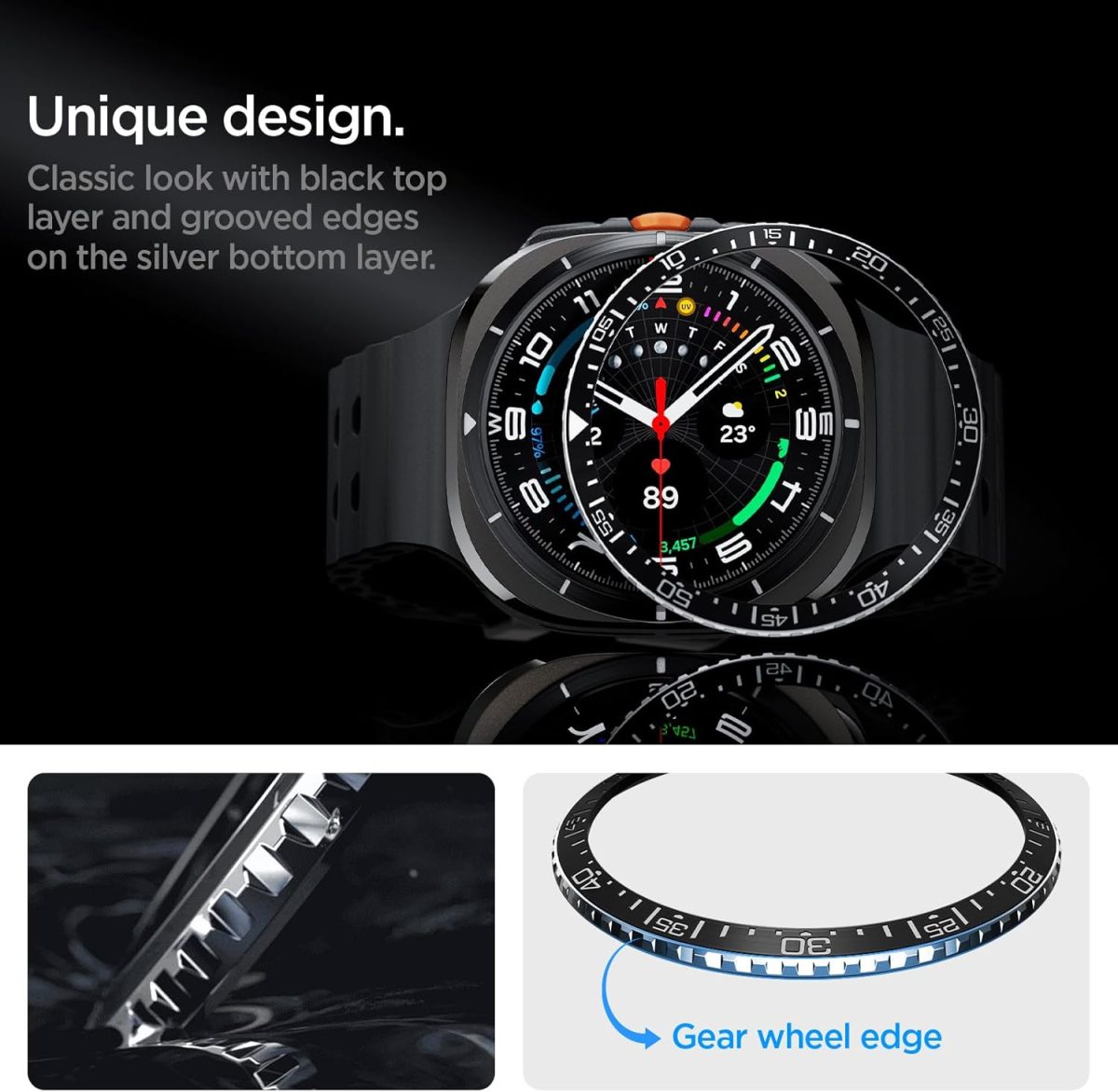 ⁦Spigen Bezel Tune designed For Samsung Galaxy Watch Ultra 47mm Bezel Ring Protector Bezel Ring Adhesive Cover (2024) - Black⁩ - الصورة ⁦3⁩