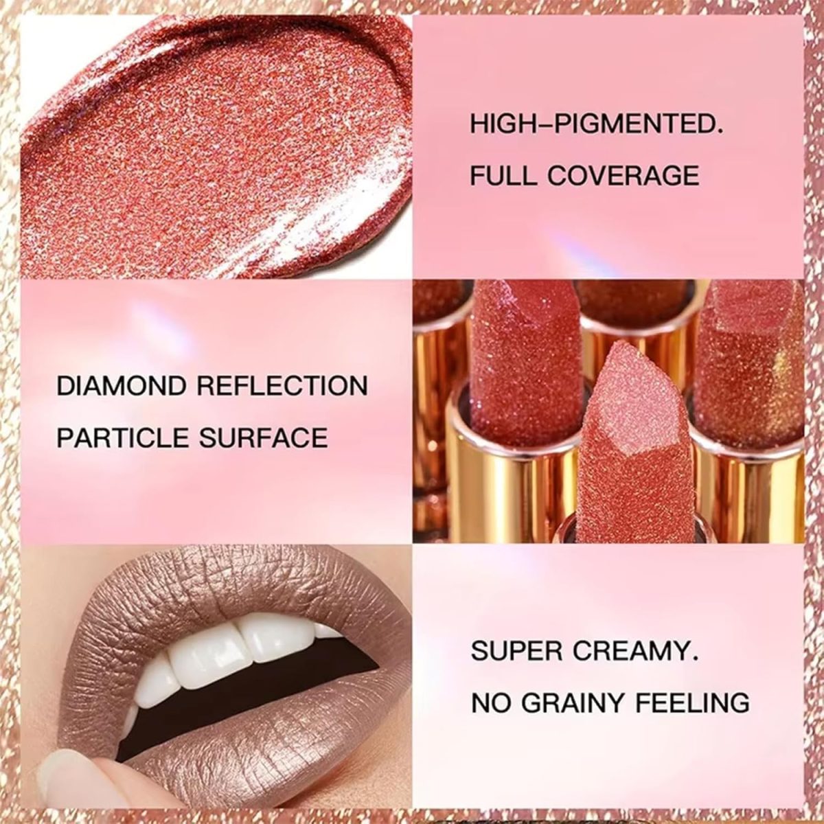 ⁦3 Colors Diamond Shimmer Metallic Lipstick Set, Velvet Glow Long Lasting Lipstick with High Pigment & Moisturizing Formula, Non-Stick Cup Waterproof Glitter Lip Gloss, Gift for Women⁩ - الصورة ⁦3⁩