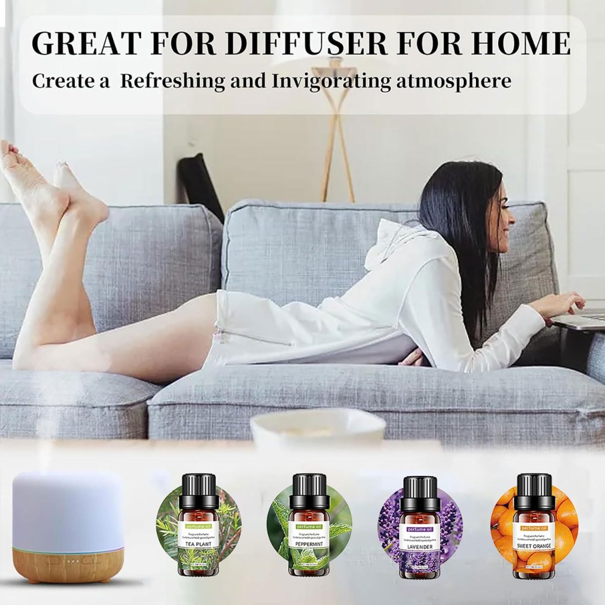 ⁦ECVV 4pcs Essential Oil Set 10ml Each Bottle For Humidifier Oil Fragrance Diffuser Home Fragrance Refill Oils Gift Set⁩ - الصورة ⁦3⁩
