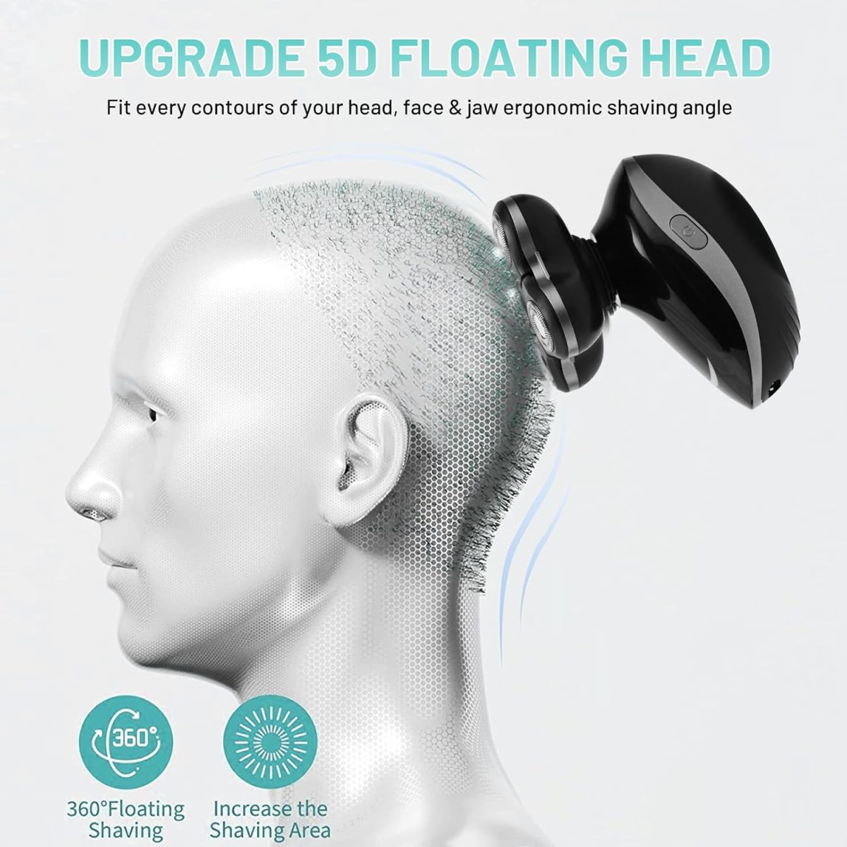 ⁦Congeowe 5-in-1 Electric Head Shaver for Bald Men – IPX7 Waterproof, Rechargeable Wet & Dry Groomer, Black⁩ - الصورة ⁦4⁩