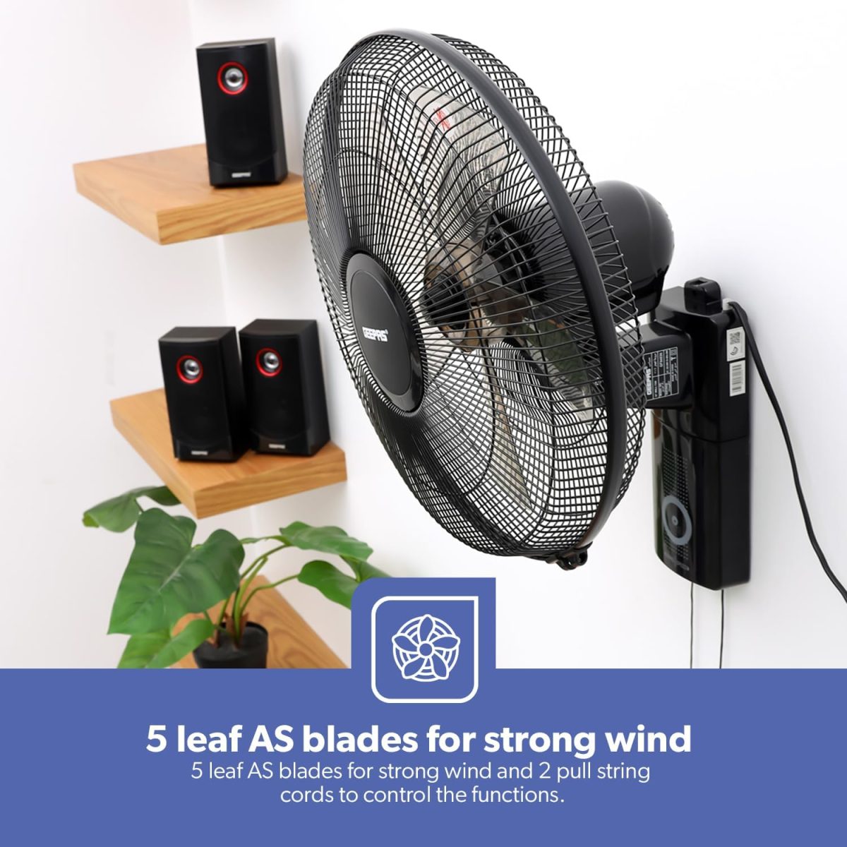 ⁦Geepas 16-Inch Table Fan | 3 Speed Settings With Oscillating/Rotating And Static Feature | Electric Wall Mount Cooling Fan For Home, Green House, Work Room Or Office Use | 2 Year Warranty⁩ - الصورة ⁦5⁩
