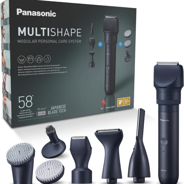 Panasonic XSHAPE-TRIM MULTISHAPE, Main Unit with Li-ion Battery, Detail Shaver/Trimming Head Attachment Set, Beard and Hair Trimmer, Facial Cleansing Brush, Black