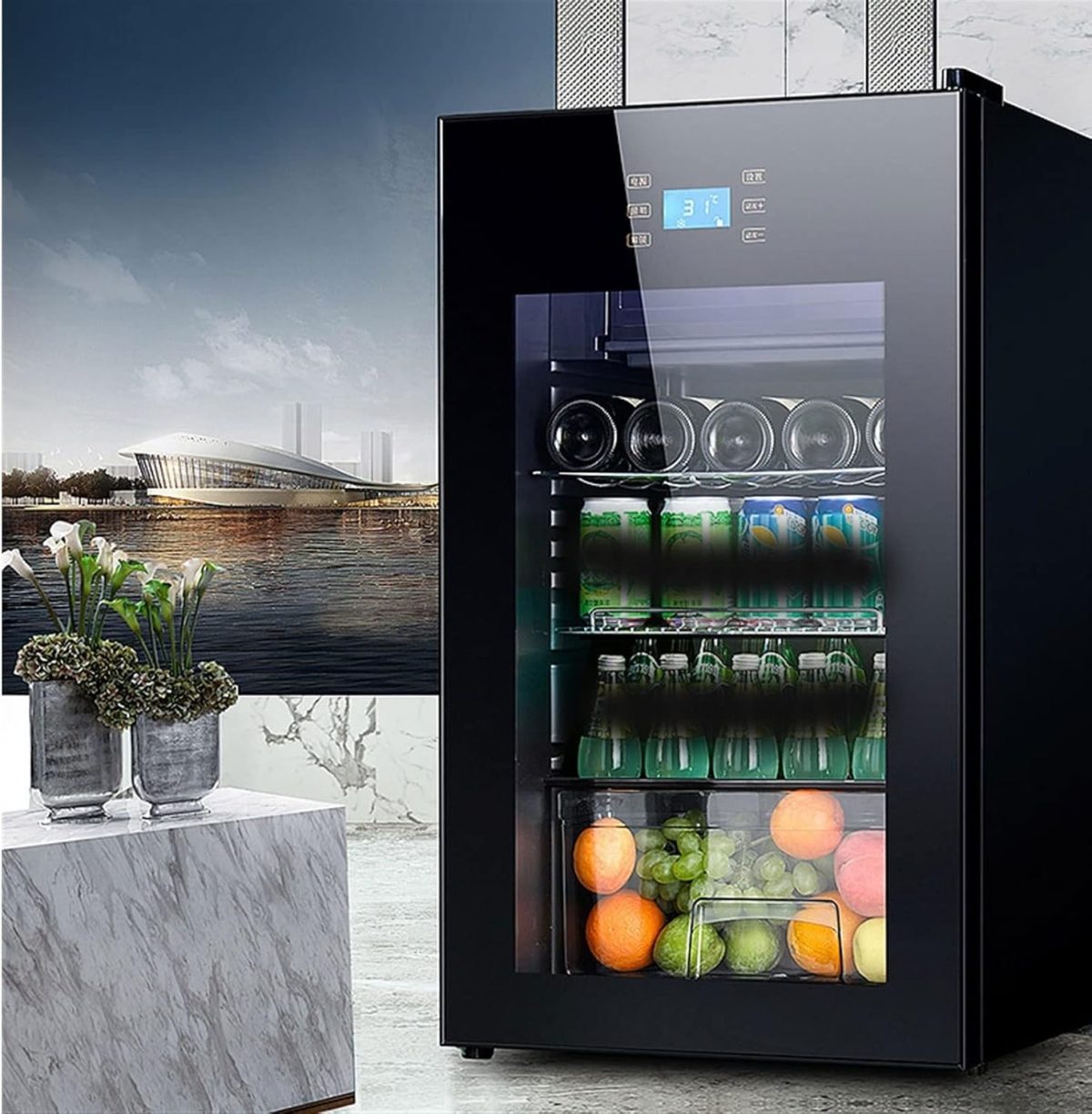 ⁦Avcbno Wine cooler Beverage Cooler Refrigerator - 95L Capacity Freestanding And Built-in With Glass Door Drink Fridge For Kitchen Bar Office⁩ - الصورة ⁦3⁩