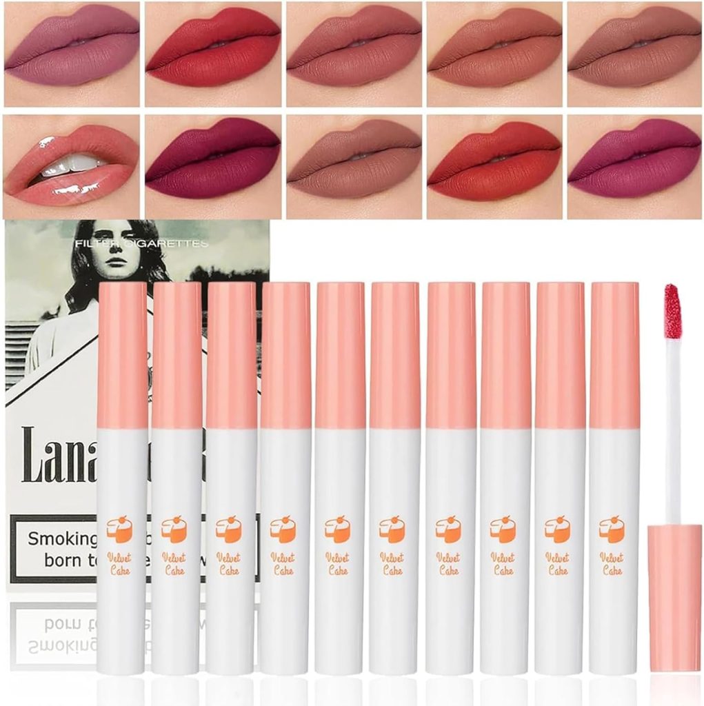 TITIMORE 10 Colors Matte Cigarette Lipstick Set - Long Lasting Liquid Waterproof Lip Gloss - Little Smoke Velvet Lipstick for Women Gift Lip Makeup