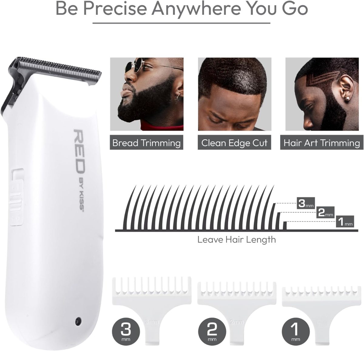 ⁦Red by Kiss Hair Clipper, Mini Cordless Hair Trimmer, Long Lasting Hair Cutting Kit, USB-C Rechargeable Haircut Beard Trimming Clippers for Men Women Kids, Portable Grooming Kit (White)⁩ - الصورة ⁦4⁩
