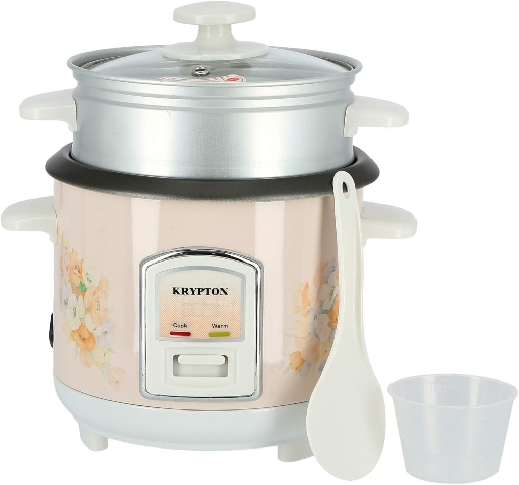 Krypton 350W 0.6L Rice Cooker with Steamer | Non-Stick Inner Pot, Automatic Cooking, Easy Cleaning, High-Temperature Protection - Make Rice & Steam Healthy Food & Vegetables - 2 Year Warranty