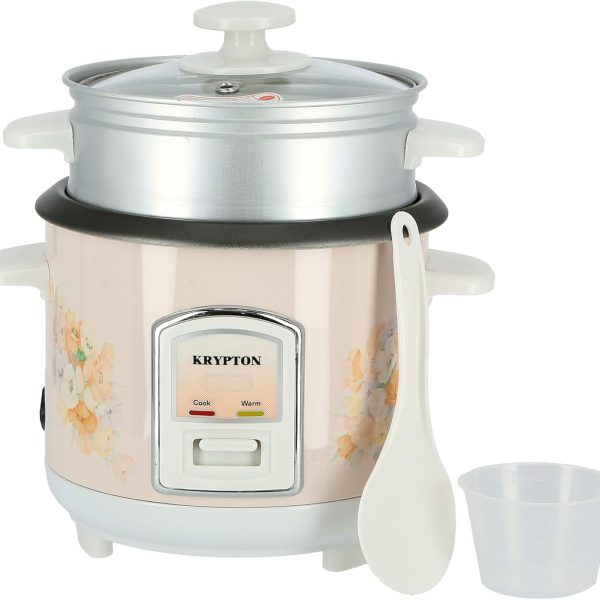 Krypton 350W 0.6L Rice Cooker with Steamer | Non-Stick Inner Pot, Automatic Cooking, Easy Cleaning, High-Temperature Protection - Make Rice & Steam Healthy Food & Vegetables - 2 Year Warranty
