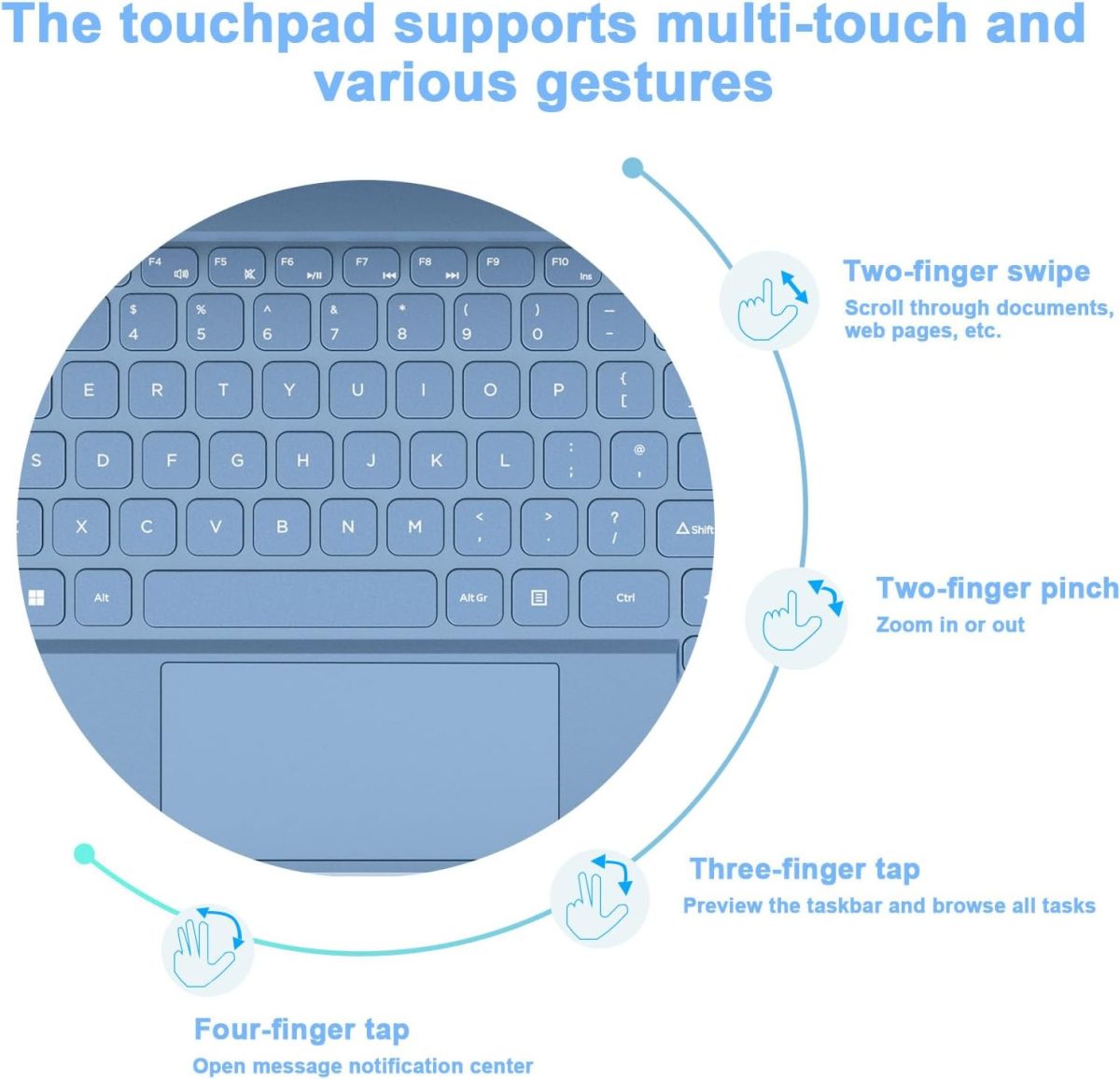⁦Laptop 14 Inch Celeron N5095 Up to 2.9Ghz, Win 11 Laptop with 8+256GB SSD Extension 1TB, Notebook Support 5G WiFi丨Bluetooth 4.2丨Cooling Fan丨1920*1200丨Mouse and Keyboard Protector-Blue⁩ - الصورة ⁦9⁩