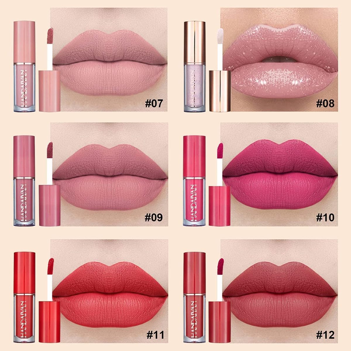⁦FALADANA Women's Waterproof Long Lasting Non-Stick Cup Not Fade Nude 12 Pieces Velvet Matte Liquid Lipstick Set⁩ - الصورة ⁦4⁩