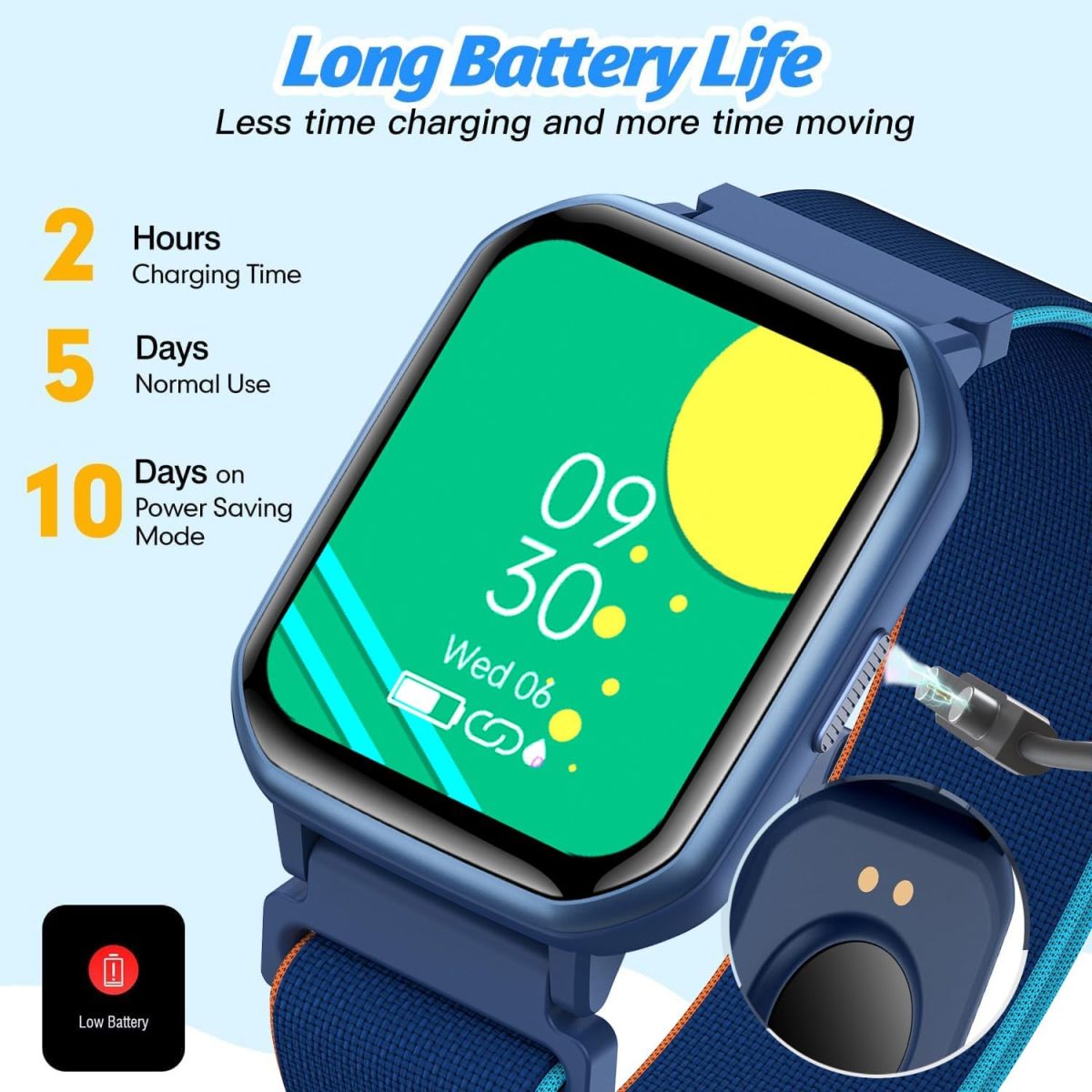 ⁦DMG Kids Smart Watch for Kids,IP68 Waterproof Kids Fitness Tracker Watch with 1.5 Inch DIY Face,Heart Rate Sleep Monitor,19 Sport Modes,Calories Counter,Alarm Clock,Great Gifts for Children 6+ (Blue)⁩ - الصورة ⁦8⁩