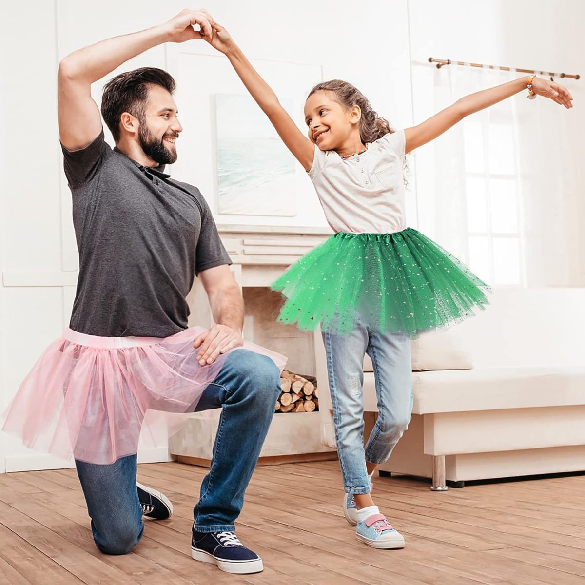 ⁦Sibba Tutus Skirt 3-Layer Sparkle Tulle Ruffle Layered Ballet Dress Dance Infrant Girls Kids Toddler Outdoor Clothing Costume⁩ - الصورة ⁦5⁩