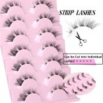 ⁦Hushlibaby 7 Pairs False Lashes Clear Band Faux Mink Lashes Fluffy Wispy Strip Eyelashes Cat Eye 15mm Natural D Curl Fake Eyelashes Pack⁩ - الصورة ⁦2⁩