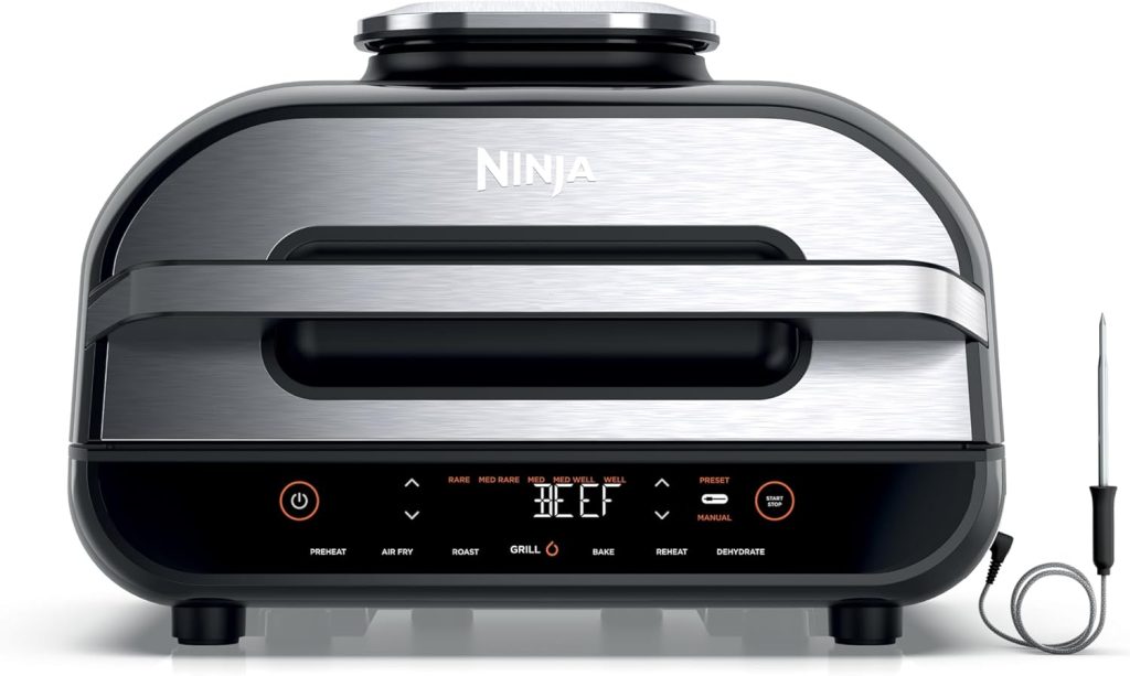 Ninja Foodi MAX Health Grill and Air Fryer, 6 Cooking Functions, Cyclonic Air Technology, ‎Temperature Control, 3.8 L, Grey/Silver, AG551ME, 2 Years Warranty