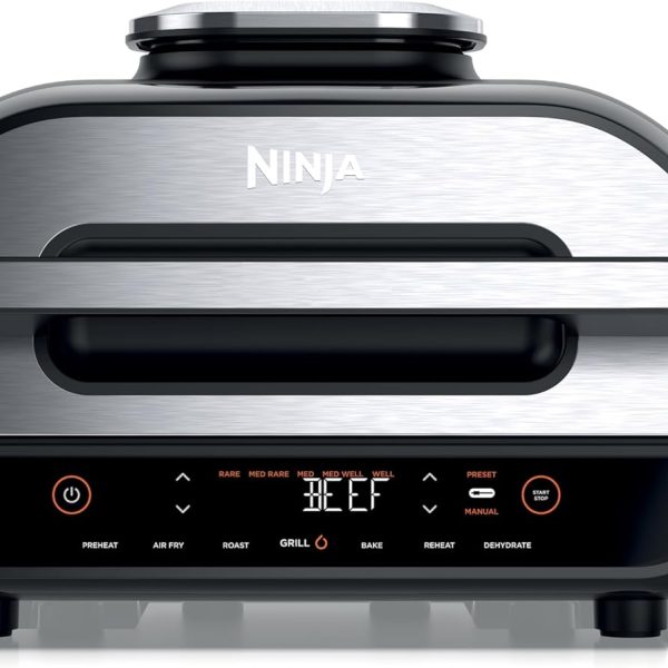 Ninja Foodi MAX Health Grill and Air Fryer, 6 Cooking Functions, Cyclonic Air Technology, ‎Temperature Control, 3.8 L, Grey/Silver, AG551ME, 2 Years Warranty