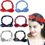 ⁦YelaJoy Rabbit Ear Headbands for Women Vintage Paisley Bandana Flower Printed Hairband Elastic Rabbit ear Head Wrap Cute Hair Accessories,pack of 6⁩ - الصورة ⁦7⁩