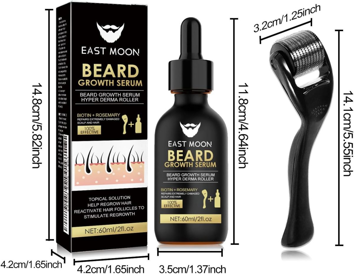 ⁦AXIYIBZI Beard Growth Oil Kit, Beard Care Serum, Roller for Hair Growth for Men, Men's Facial Hair Nutrition Nourishing Beard Care⁩ - الصورة ⁦8⁩