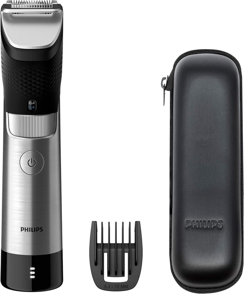 Philips Series 9000 beard trimmer with SteelPrecision technology including beard comb attachment and travel case (model BT9810/15)