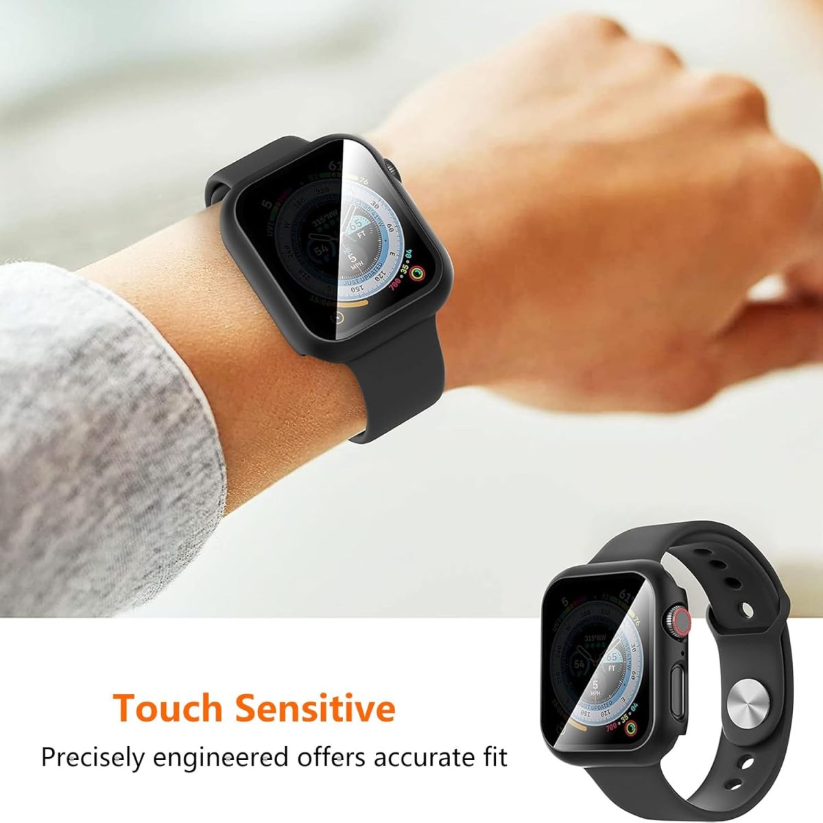 ⁦2 Pack for Apple Watch Series SE 6/5/4 44mm Privacy Screen Protector Case, [Anti-Peeping] Ultra-Thin Tempered Glass Case Cover for Watch Series 6/5/4/Series SE 2 (Black/Black, 44mm)⁩ - الصورة ⁦6⁩