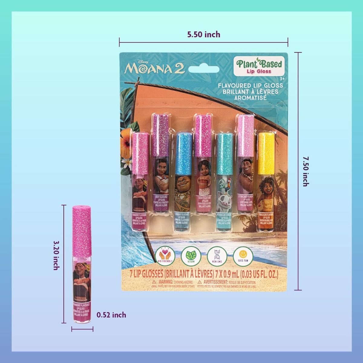 ⁦Disney Moana 7 Piece Plant Based Lip Gloss, Girls Party Favors, First Makeup Set for Girl, Perfect for Parties, Sleepovers, and Birthday Gifts, Ages 3+, by Townley Girl⁩ - الصورة ⁦8⁩