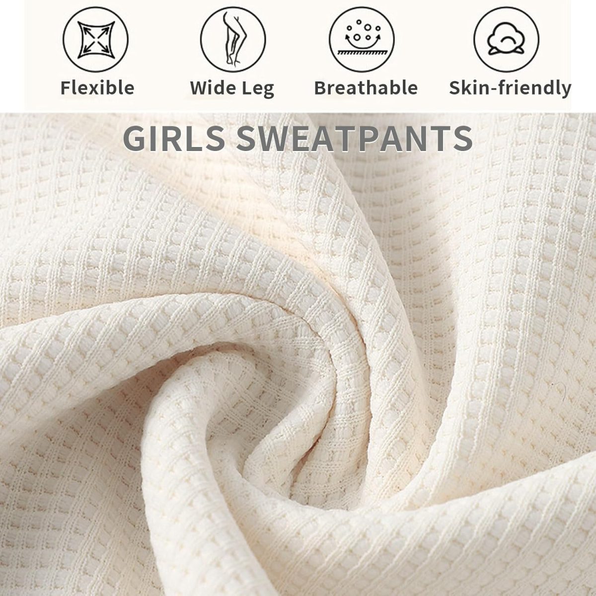 ⁦Djeanxa Girl's Wide Leg Sweatpants Baggy Straight Loose Sweat Pants High Waist Causal Kids Athletic Pants with Pockets 6-14Y⁩ - الصورة ⁦4⁩
