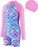 Maxmana Secret One-Piece Swimsuit For Kids Girls cute cartoon Swimming Costumes Shorts Skirts Swimwears Short Sleeve Swimdress Summer Quick Drying ﻿
