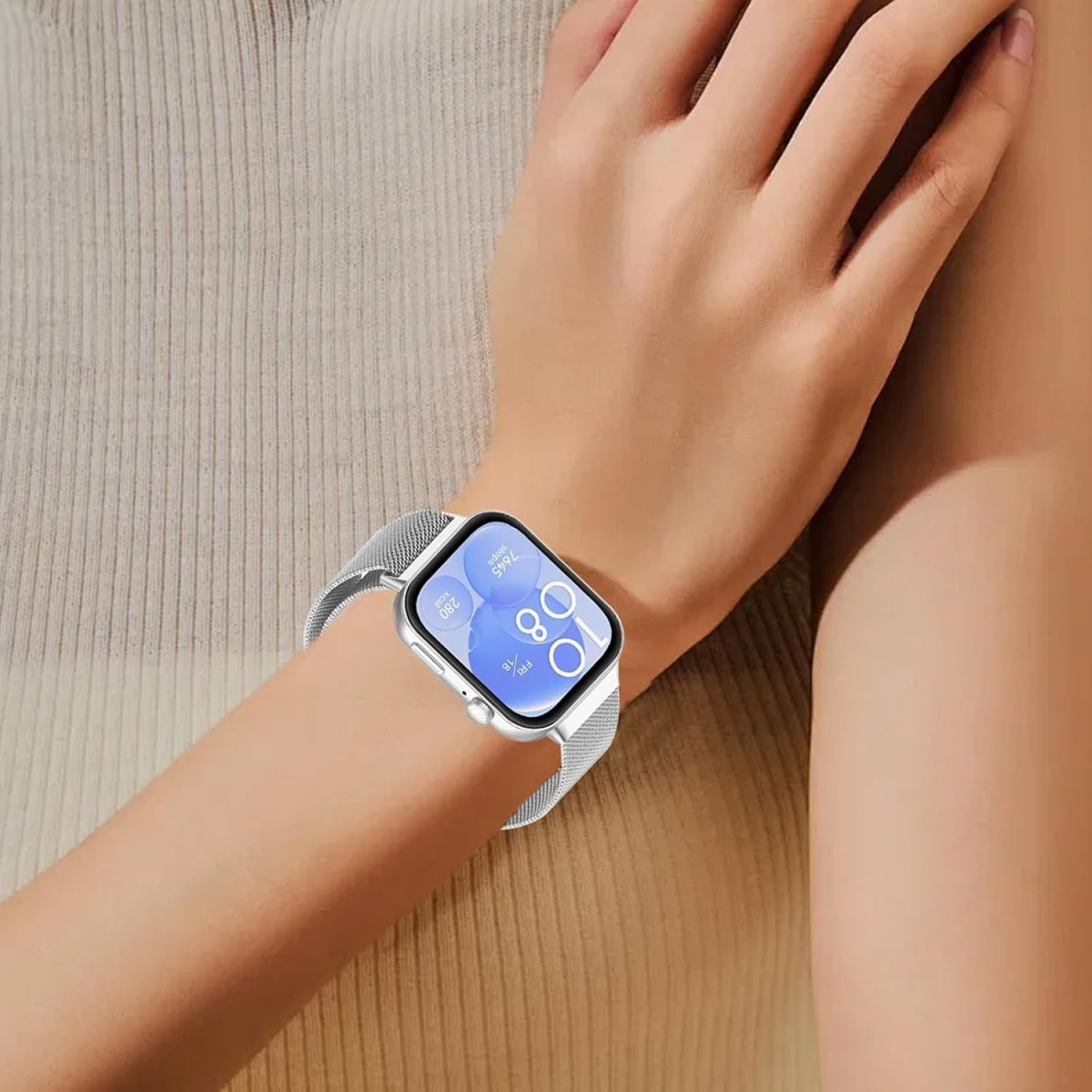 ⁦2 PCS Replacement Bands Compatible with Huawei Watch FIT4 Pro/ FIT3, Magnetic Loop Strap, Stainless Steel Wristbands Classic Business Style Metal Mesh Wristband (Black+Grey)⁩ - الصورة ⁦7⁩