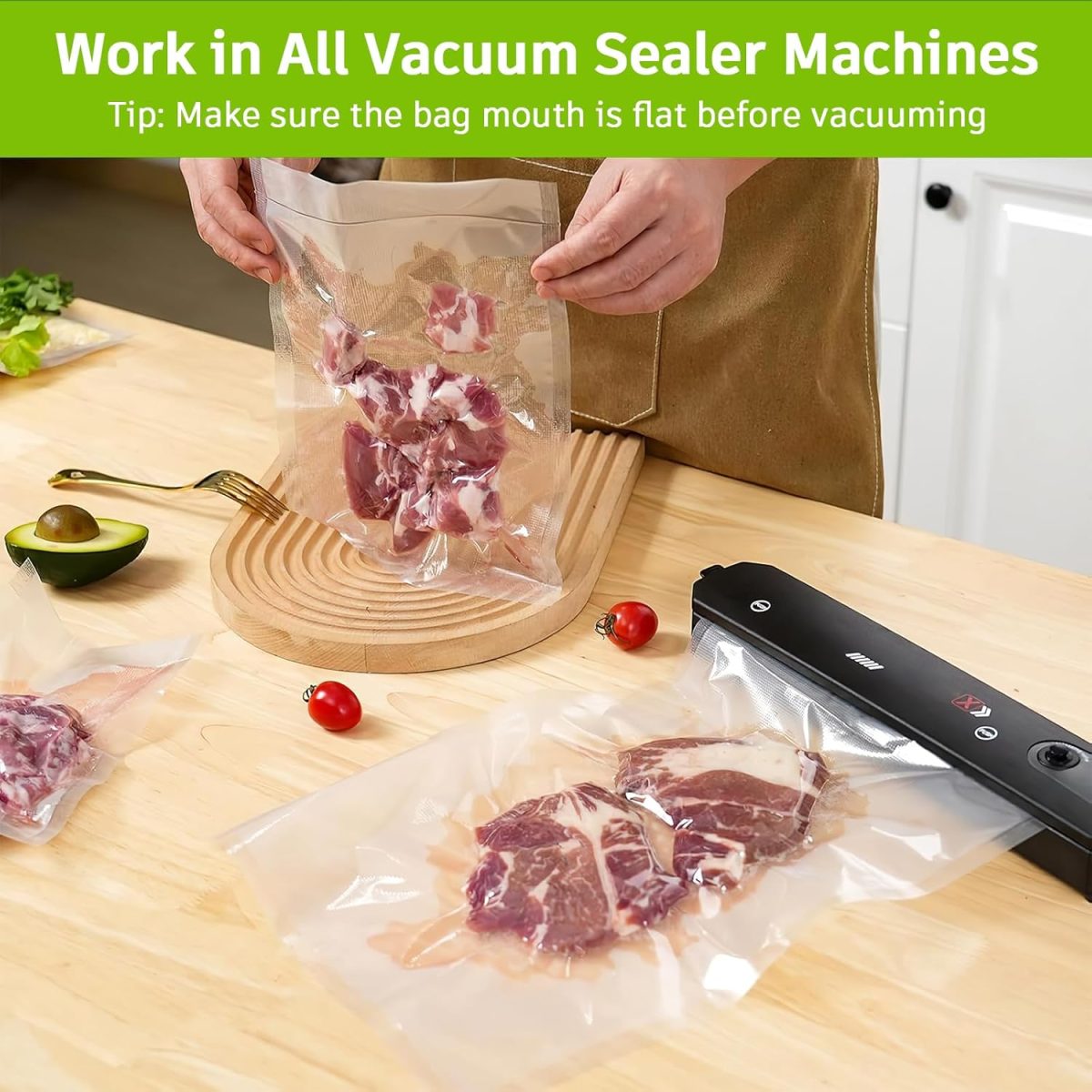 ⁦Prosight 100 Quart Size 8" x 10"Vacuum Sealer Bags,BPA Free Vacuum Seal Food Sealer Bags,Thick Embossed Food Storage Bag Great for Vac Storage, Meal Prep or Sous Vide (8" x 10")⁩ - الصورة ⁦6⁩