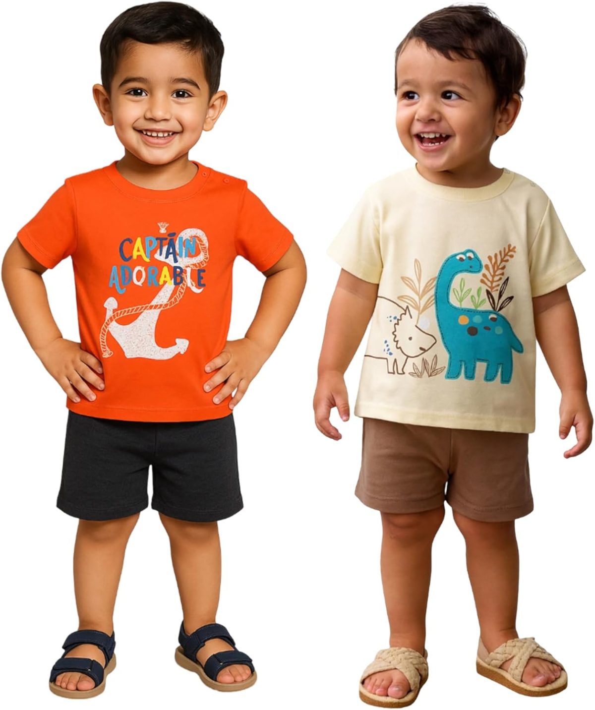 ⁦LUAY 100% Organic Cotton Baby Boy & Girls Clothing Set Short Sleeve Kids Clothes Boys & Girls Toddler Short Set Cute Animal Print Combo Pack Of 2 Top and Shorts Outfit For New born⁩ - الصورة ⁦3⁩
