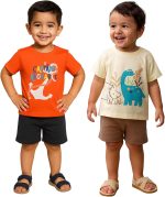 ⁦LUAY 100% Organic Cotton Baby Boy & Girls Clothing Set Short Sleeve Kids Clothes Boys & Girls Toddler Short Set Cute Animal Print Combo Pack Of 2 Top and Shorts Outfit For New born⁩ - الصورة ⁦3⁩