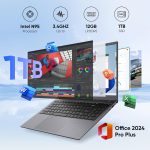 ⁦FURESTUR Laptop, 12GB LPDDR5 RAM 1TB SSD, Quad-Core N95 Processor Up to 3.4GHz, 15.6" FHD IPS Display, Office Pro Plus 2024, WiFi 5, Laptop Computer with Fingerprint for Students and Business, Gray⁩ - الصورة ⁦2⁩