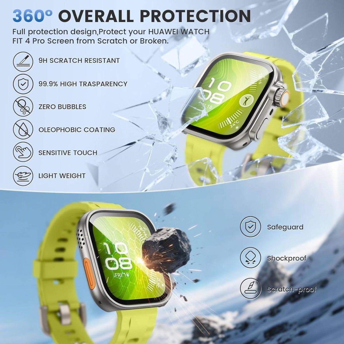 ⁦Vurtboly 2Pack Case Compatible with Huawei Watch Fit 4 Pro 2025, Rugged Protective Bumper PC Cover with Buit-in Screen Protector, Full Coverage Case Accessories for Huawei Watch Fit 4 Pro Titanium⁩ - الصورة ⁦3⁩