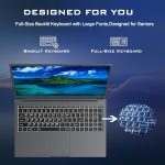 ⁦IJKKJI 17 Inch Laptop with Backlit Keyboard, Full-Size Large Font Keyboard, Intel Celeron N5095, 8GB RAM 256GB SSD, Computers with Windows 11, Type-C, Webcam, Dual Wi-Fi, Buletooth 4.2⁩ - الصورة ⁦6⁩