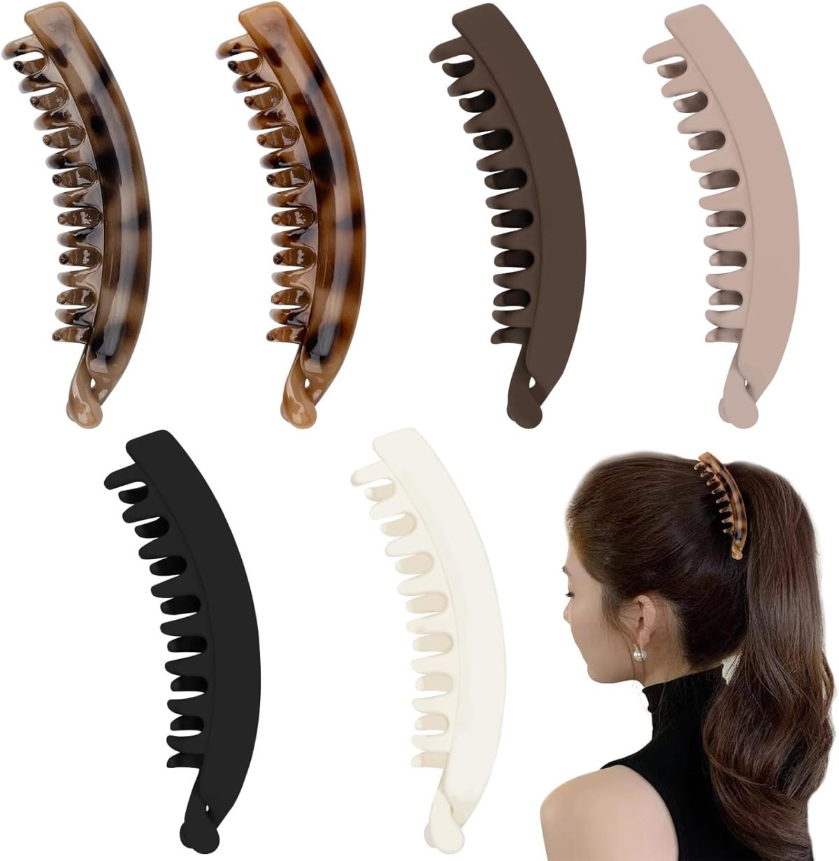 Bukela 6 Pieces Large Banana Hair Clips for Women Strong Hold Ponytail Holder Banana Clips for Fine Thick French Hair Accessories for Girls and Women