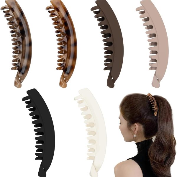 Bukela 6 Pieces Large Banana Hair Clips for Women Strong Hold Ponytail Holder Banana Clips for Fine Thick French Hair Accessories for Girls and Women