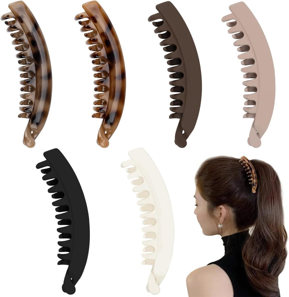 Bukela 6 Pieces Large Banana Hair Clips for Women Strong Hold Ponytail Holder Banana Clips for Fine Thick French Hair Accessories for Girls and Women