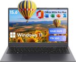 FURESTUR Laptop, 12GB LPDDR5 RAM 1TB SSD, Quad-Core N95 Processor Up to 3.4GHz, 15.6" FHD IPS Display, Office Pro Plus 2024, WiFi 5, Laptop Computer with Fingerprint for Students and Business, Gray