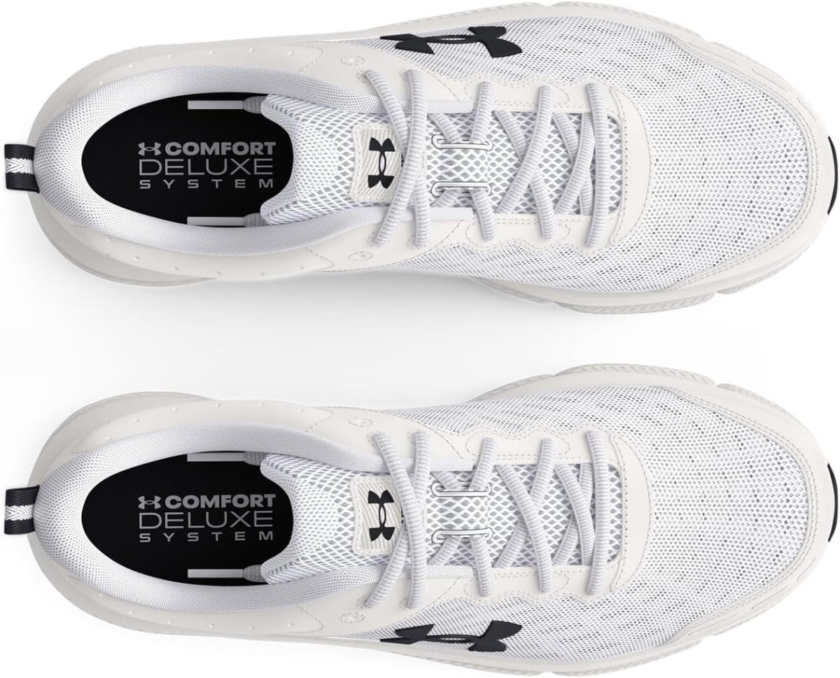 ⁦Under Armour UA Charged Assert 10 Men's Laced Shoes, White/Black/Black, Size 42.5 EU⁩ - الصورة ⁦4⁩