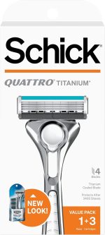 Schick Quattro Titanium Razor for Men Value Pack with 1 Razor and 3 Refills