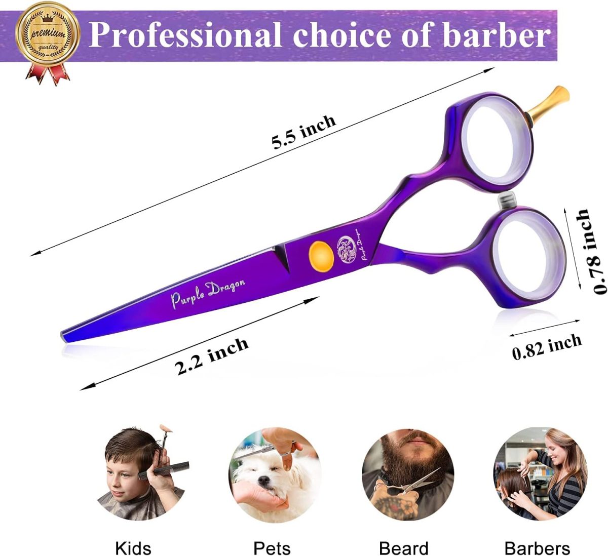 ⁦Purple Dragon 5.5 inch Hair Cutting Scissors Set with Razor, Leather Scissors Case, Barber Hair Cutting Shears Hair Thinning/Texturizing Shears for Professional Hairdresser or Home Use ()⁩ - الصورة ⁦5⁩