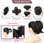 ⁦ALMEKAQUZ Messy Bun Hair Piece, 12 Inch Claw Clip Hairpiece in Straight Hair Bun, Short Ponytail Bun Extension, DIY Styles Fake Hair Bun for Women - Black⁩ - الصورة ⁦3⁩