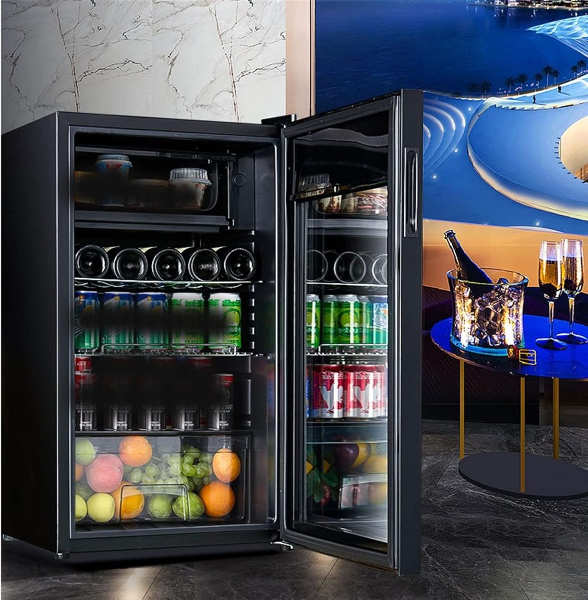 ⁦Avcbno Wine cooler Beverage Cooler Refrigerator - 95L Capacity Freestanding And Built-in With Glass Door Drink Fridge For Kitchen Bar Office⁩ - الصورة ⁦4⁩