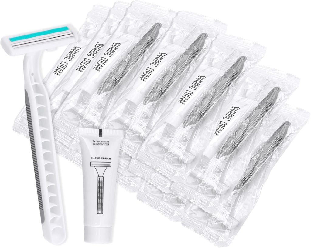 Disposable Razors in Bulk Pack of 30,Gray Bulk Razors Disposable Individually Wrapped Twin Blade Disposable Shaving Razors with Shaving Cream and Clear Cap Set for Homeless,Hotel,Charity,Travel
