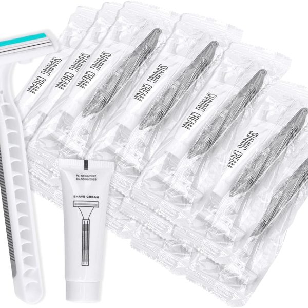 Disposable Razors in Bulk Pack of 30,Gray Bulk Razors Disposable Individually Wrapped Twin Blade Disposable Shaving Razors with Shaving Cream and Clear Cap Set for Homeless,Hotel,Charity,Travel
