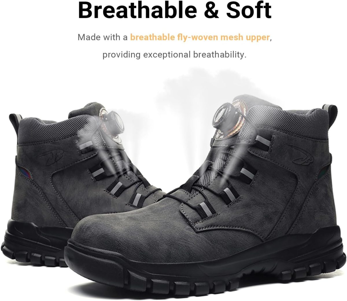 ⁦LIWEGHT Safety Shoes Steel Toe Shoes for Men Women Lightweight Comfortable Safety Boots Breathable Working Indestructible Construction Boots,Gray⁩ - الصورة ⁦5⁩