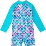 ⁦OFIMAN Girls Swimming Costume Kids One Piece Swimsuit Mermaid Swimwear Zipper Bathing Suit Surfing Swimming Age 3-14 Years⁩ - الصورة ⁦2⁩