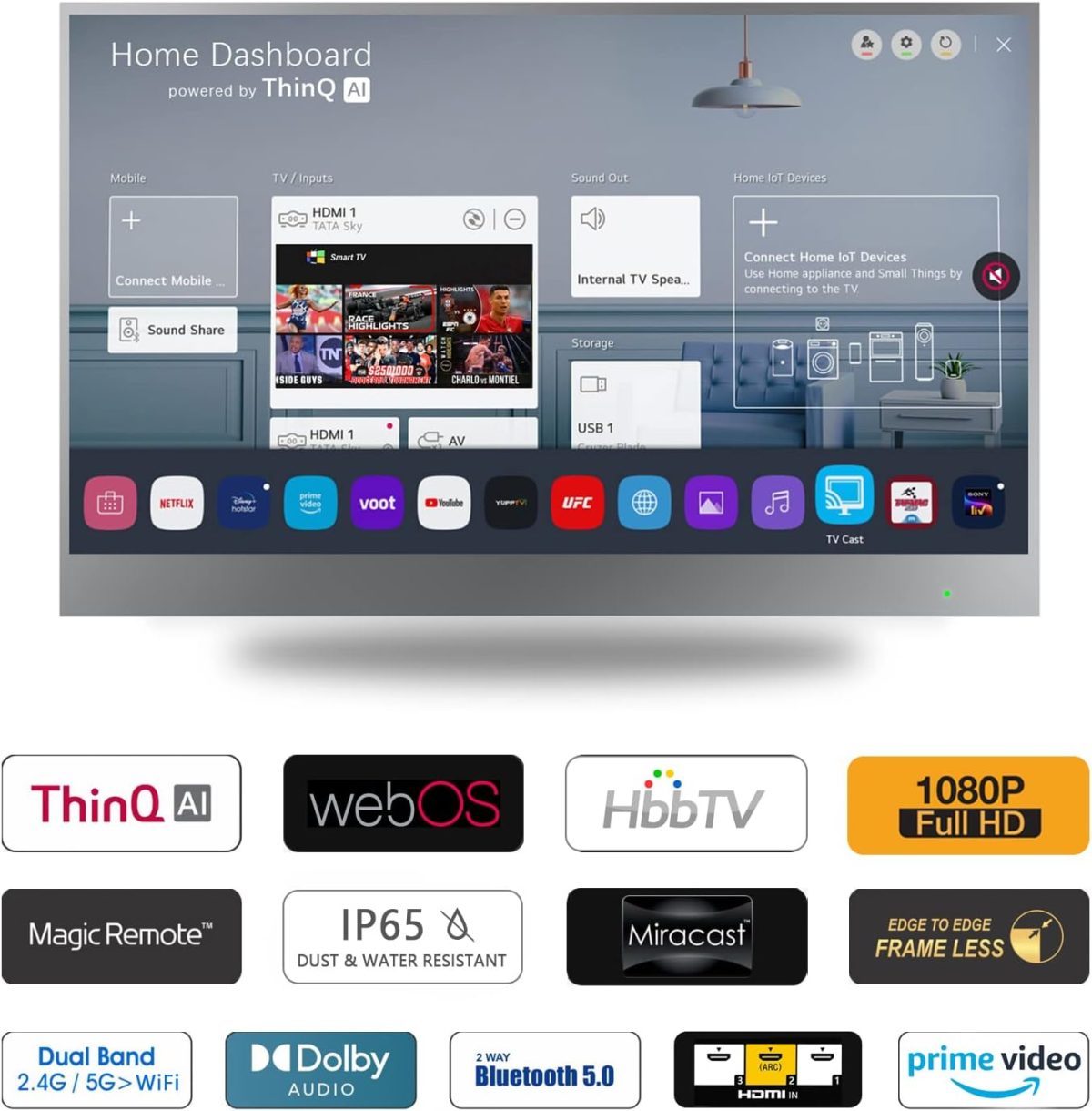 ⁦Soulaca 22 Inch Mirror TV, Smart TV for Bathroom, Digital/Analog Tuner, Mirror Panel, Magic Remote, Waterproof, Netflix, Integrated Speaker, Model 2024⁩ - الصورة ⁦2⁩