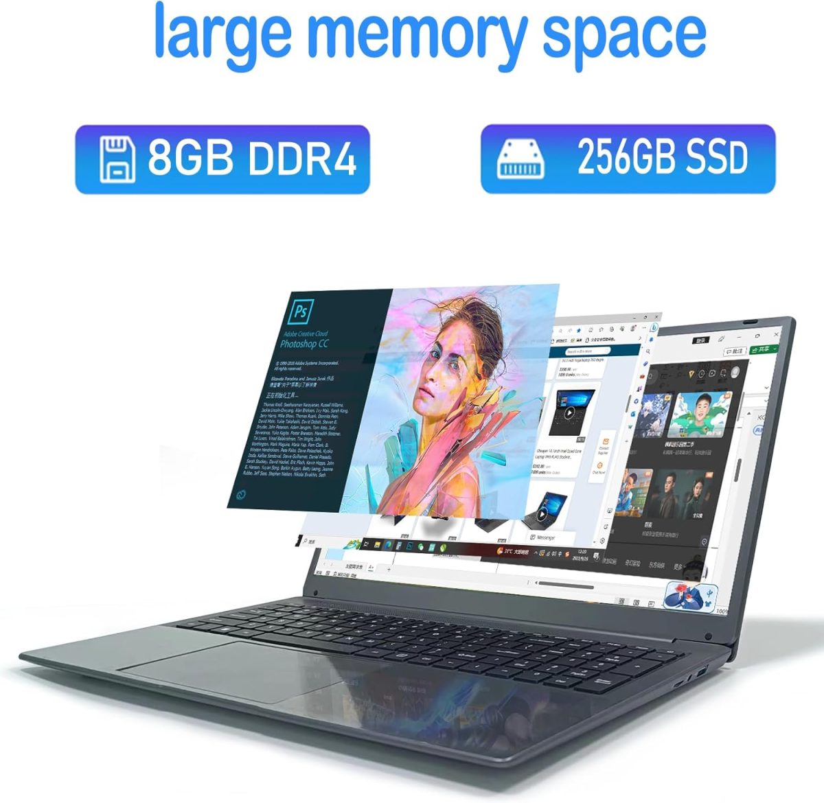 ⁦MTWZMM 17.3-inch Laptop: Celeron N5095 Processor (up to 2.9GHz), 8GB RAM + 256GB SSD Storage, Win 11 OS, with WiFi, USB 3.0, Webcam – Ideal for Students and Business Use⁩ - الصورة ⁦4⁩