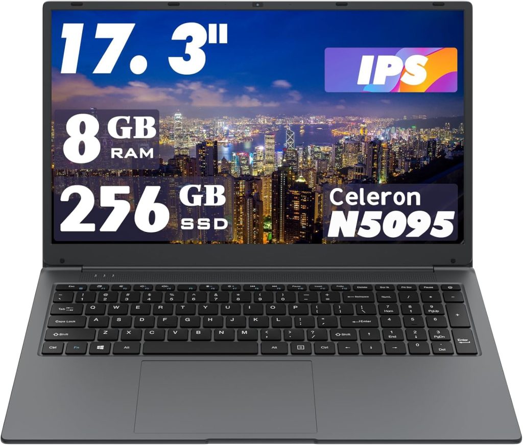 MTWZMM 17.3-inch Laptop: Celeron N5095 Processor (up to 2.9GHz), 8GB RAM + 256GB SSD Storage, Win 11 OS, with WiFi, USB 3.0, Webcam – Ideal for Students and Business Use