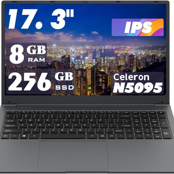 MTWZMM 17.3-inch Laptop: Celeron N5095 Processor (up to 2.9GHz), 8GB RAM + 256GB SSD Storage, Win 11 OS, with WiFi, USB 3.0, Webcam – Ideal for Students and Business Use